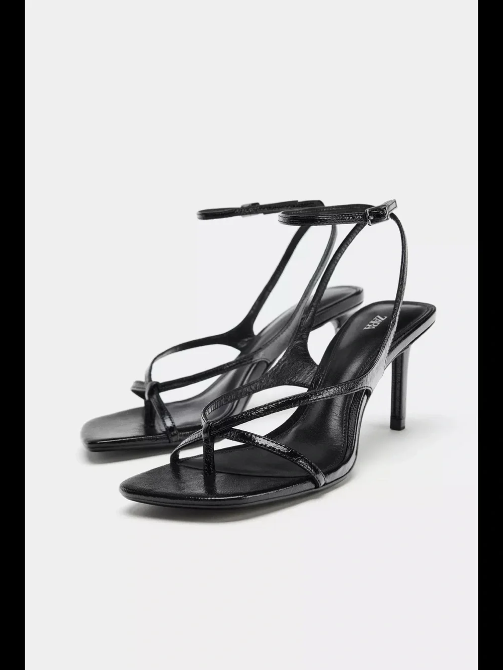 Zara Black Strappy Square-Toe Wrap Heels - Picture 2 of 8